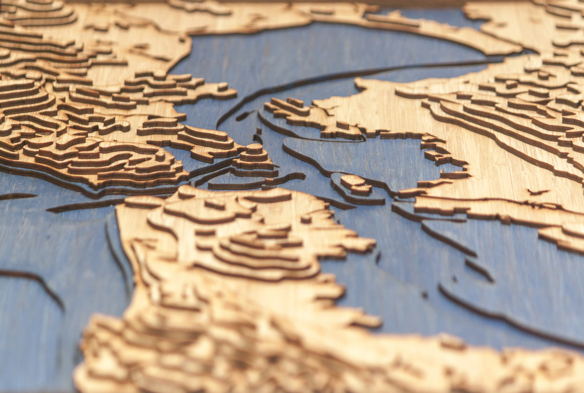 Laser Cut Map of the World – Peaks