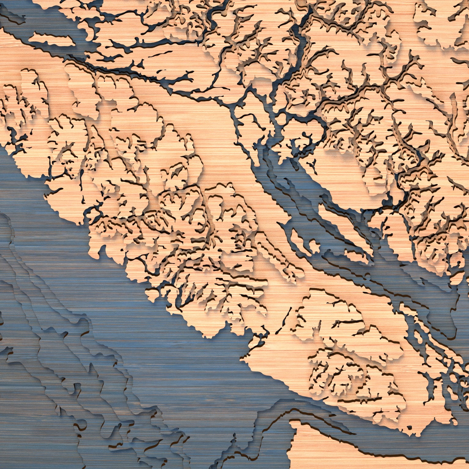 vancouver island topographic wood map closeup