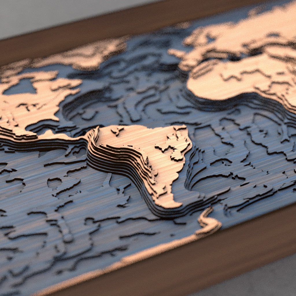 world topographic wood map flat angle