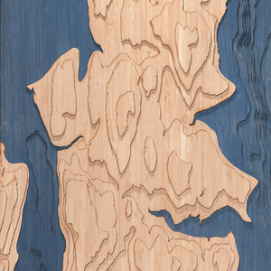 bainbridge island topographic wood map closeup