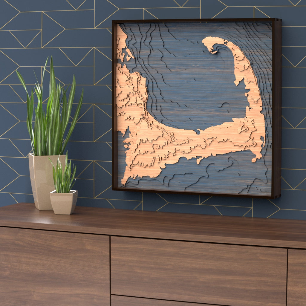 cape cod topographic wood map styled