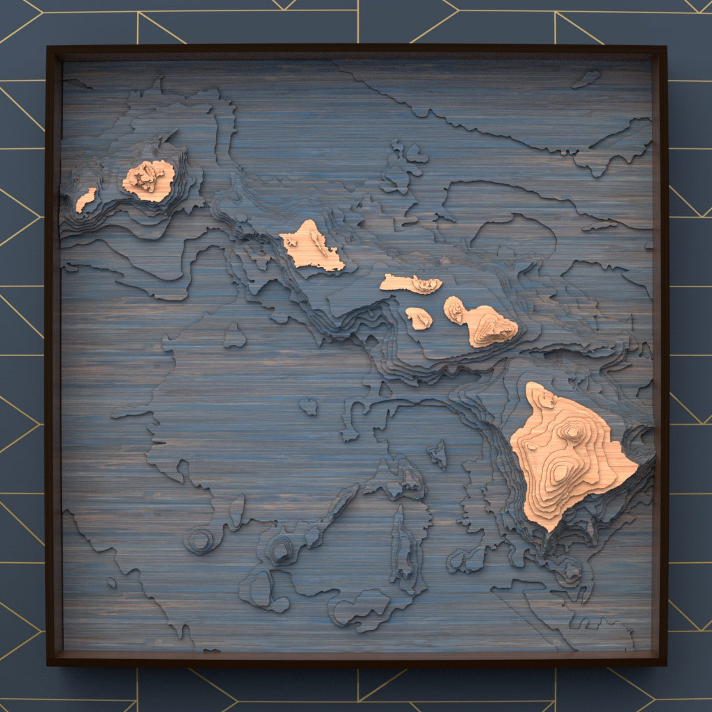 hawaii topographic wood map full