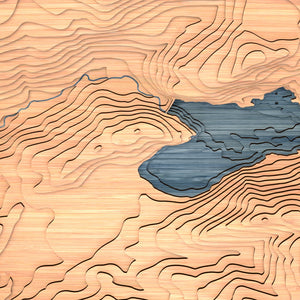 pinecrest lake topographic wood map closeup