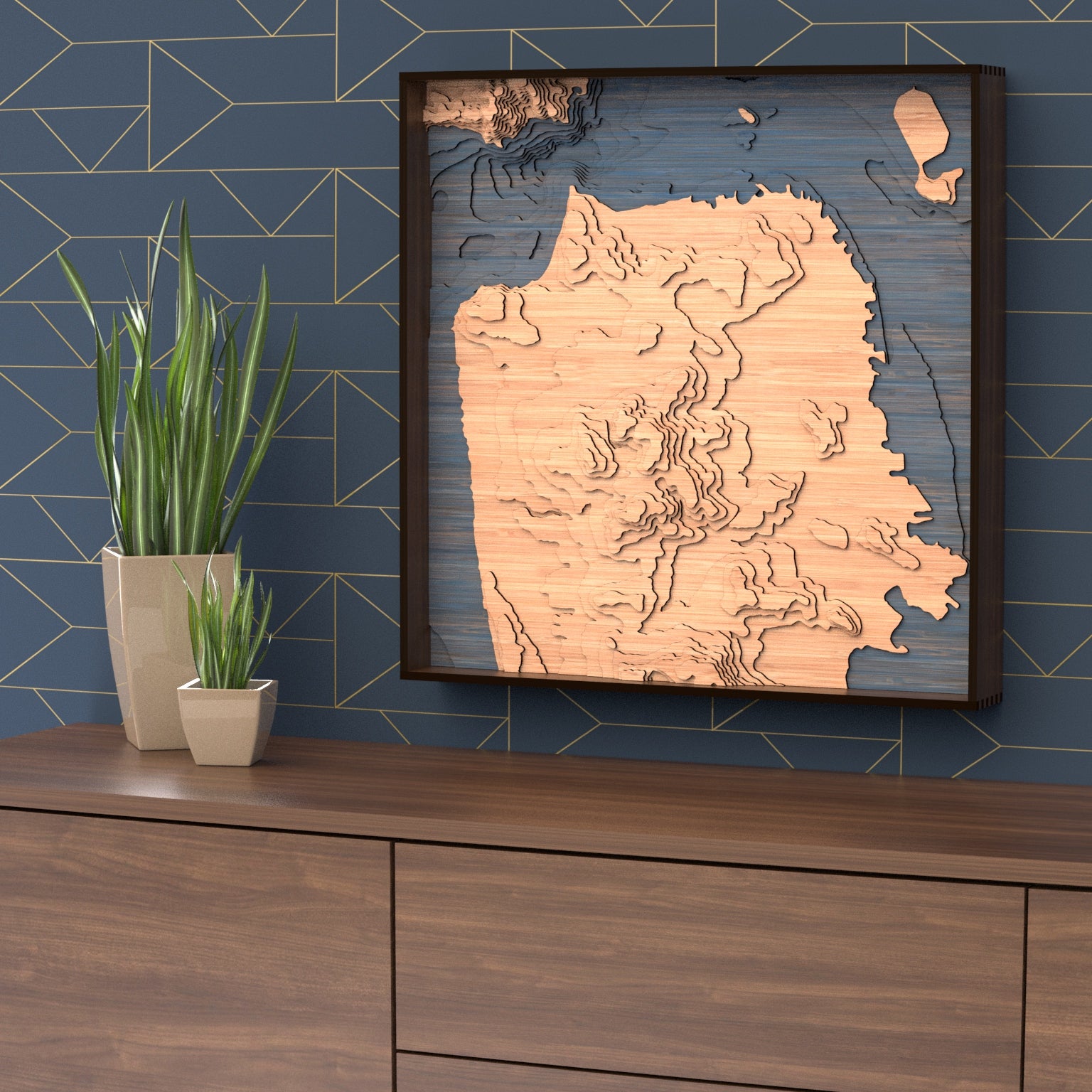 san francisco topographic wood map styled