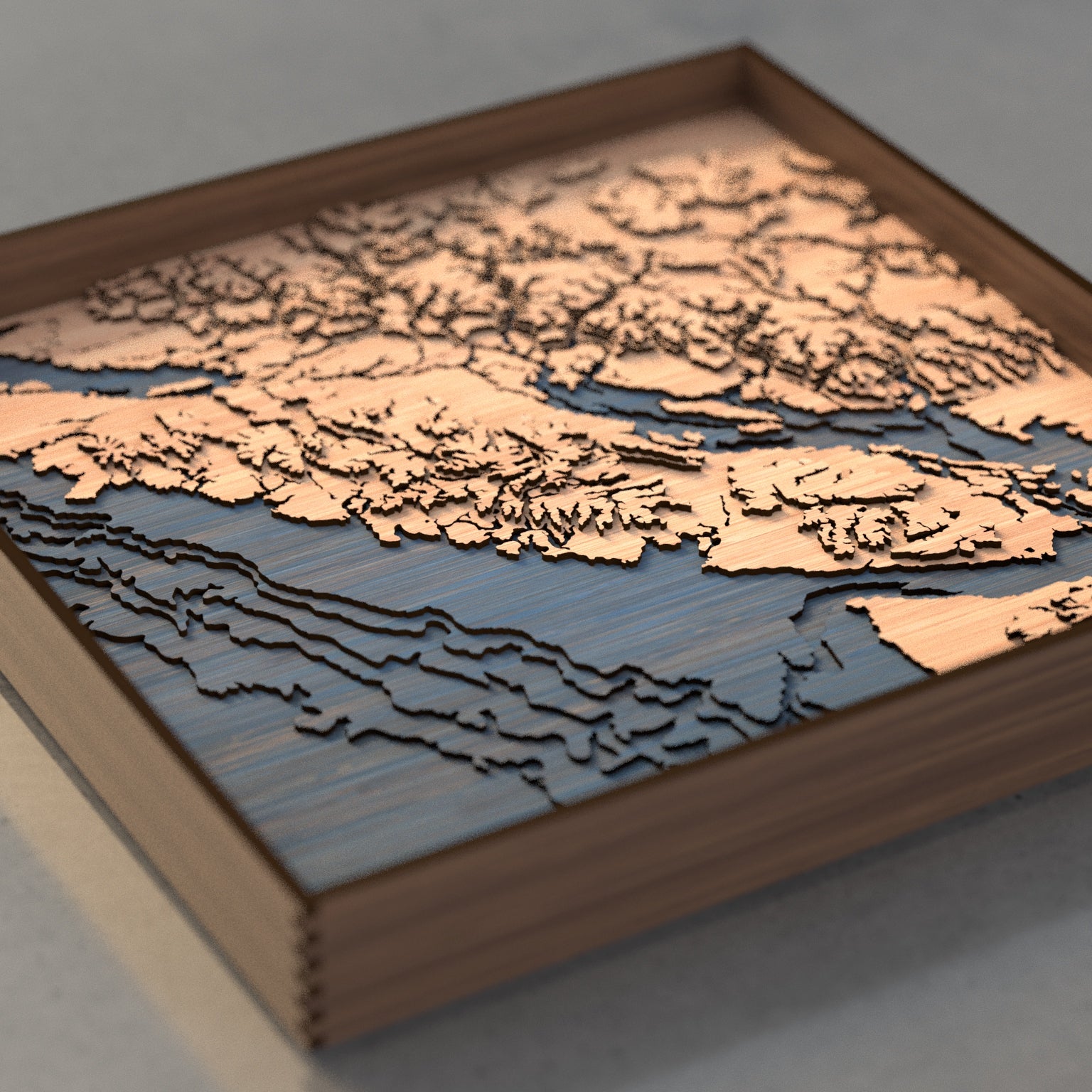 vancouver island topographic wood map flat angle