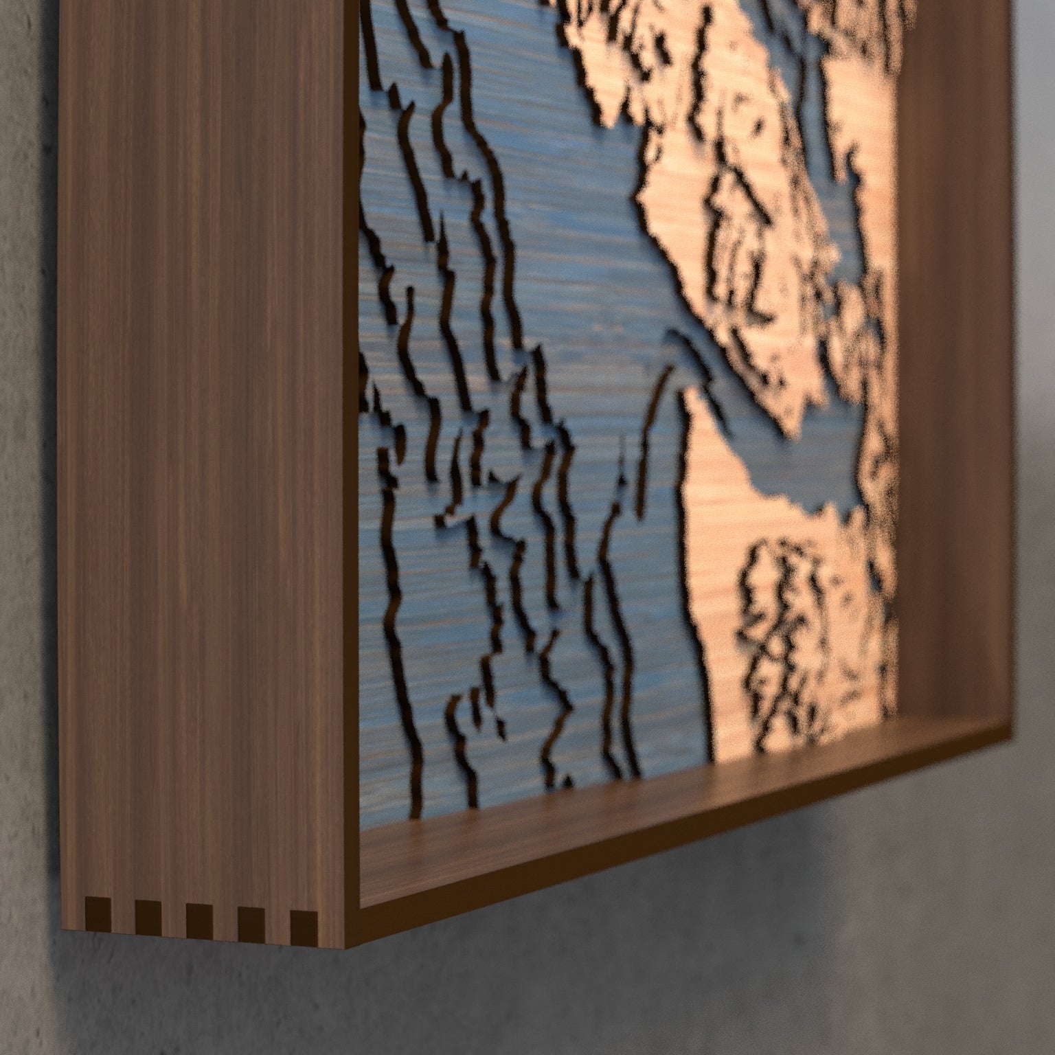 vancouver island topographic wood map frame rail detail